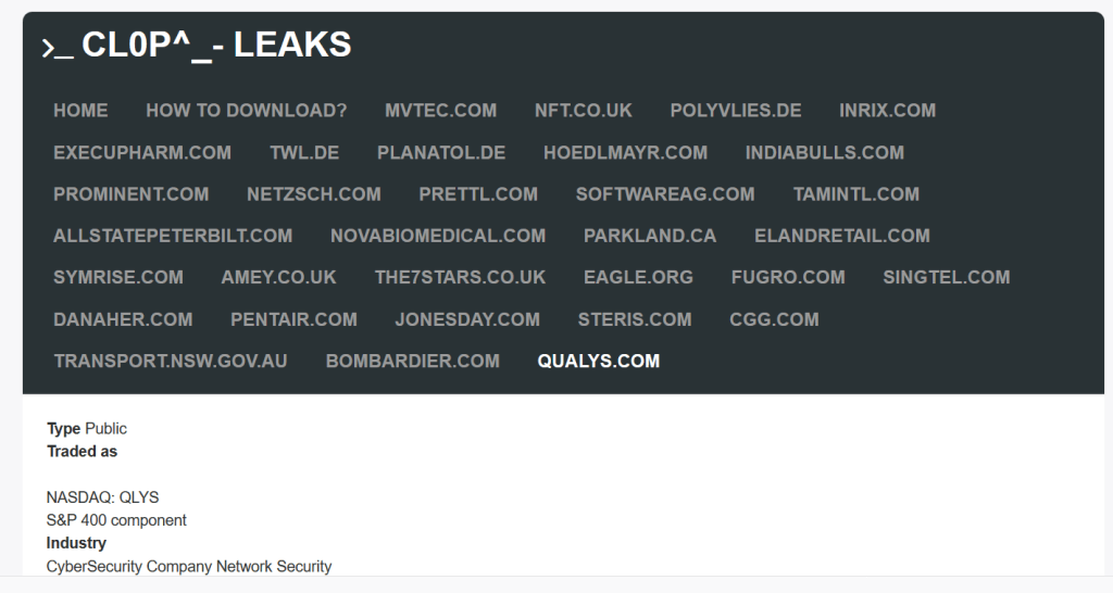 Clop 勒索软件团伙窃取网络安全公司 Qualys 的数据