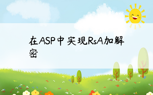 在ASP中实现RsA加解密